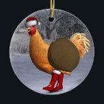 Décoration En Céramique Funny Orange Rooster Père Noël<br><div class="desc">le père noël a reçu une poule mignonne comme aide cette année - joyeusement en marchant avec des bottes rouges et casquette à travers la neige en hiver</div>