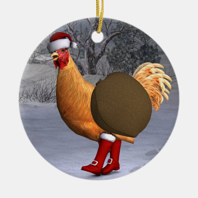 Décoration En Céramique Funny Orange Rooster Père Noël (Devant)