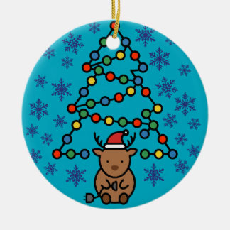Décoration En Céramique Funny Reindeer with Plug and Christmas Light Tree