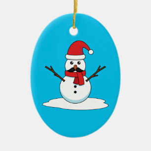 Décoration En Céramique Funny Snowman avec Moustache et carotte