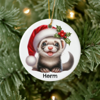 Décoration En Céramique Furet personnalisé avec chapeau de Père Noël
