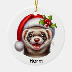 Décoration En Céramique Furet personnalisé avec chapeau de Père Noël
