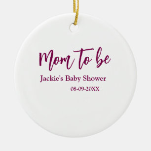 Décoration En Céramique Futur maman baby shower nom date rose simple minim