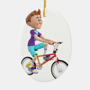 Décoration En Céramique Garçon de bande dessinée montant un vélo