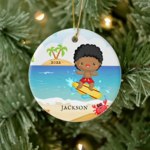 Décoration En Céramique Garçon surfeur mignon Noël personnalisé