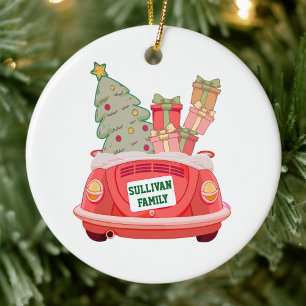 Décoration En Céramique Garde d'ornement de Noël avec voiture de famille