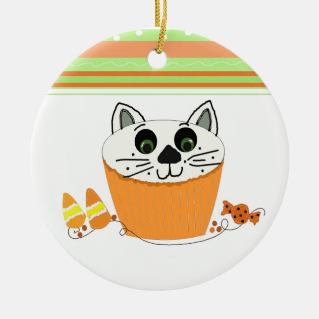 Décoration En Céramique Gâteau cupcake de chat d'Halloween (Devant)
