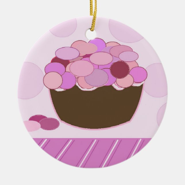 Décoration En Céramique Gâteau Cupcake Smartie Rose et Violet (Devant)