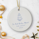 Décoration En Céramique Gâteau de Doodle bleu personnalisé Premier Noël Ma<br><div class="desc">Célébrez votre premier Noël en couple marié avec ce charmant ornement en céramique avec un joli croquis bleu de doodle d'un gâteau mariage, accentué par un script manuscrit. Le design unique est à la fois esthétique et ludique, ce qui en fait un parfait souvenir pour commémorer votre journée spéciale. Personnalisé...</div>
