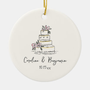 Décoration En Céramique Gâteau de mariage personnalisé à la main en crème