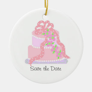 Décoration En Céramique Gâteau Élégant Ruban Rose Save the Date