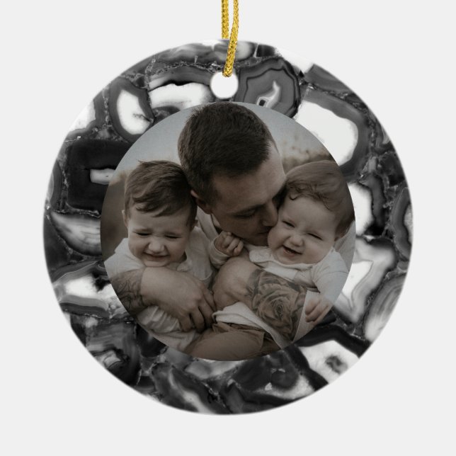 Décoration En Céramique Géode des agates Abstraites en noir blanc (Devant)