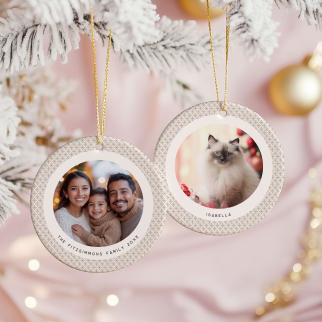 Décoration En Céramique Geometric Brown and White Scandinavian 2 Photos (Neutral Snowflake Modern 2 Photo Christmas Ornament Brown)