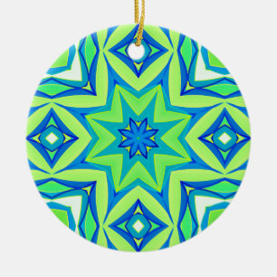 Décoration En Céramique Géométrique étoile Abstraite - Vert chaux et bleu