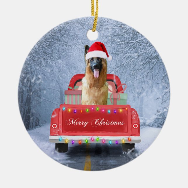 Décoration En Céramique German Shepherd Dog in Snow sitting in Christmas  (Devant)