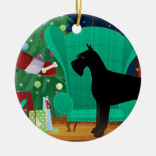 Décoration En Céramique Giant Schnauzer Père Noël Cadeau de Noël