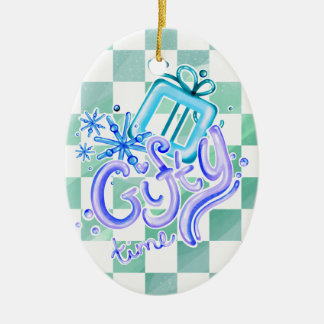 Décoration En Céramique Gifty Time Bleu Violet Damier Ovale