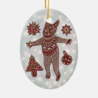 Décoration En Céramique Gingerbread Cat & Cookies Christmas Tree Ornament