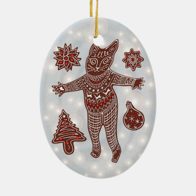 Décoration En Céramique Gingerbread Cat & Cookies Christmas Tree Ornament (Dos)