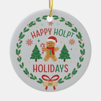 Décoration En Céramique Gingerbread Man & Holly Wreath Christmas Ornament