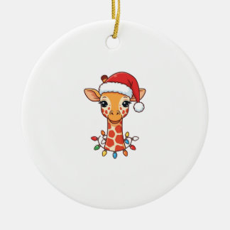 Décoration En Céramique Girafe de Noël chapeau de Père Noël et lumières co