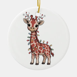 Décoration En Céramique Girafe enveloppée de lumières de Noël Amoureux des