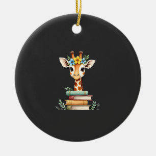 Décoration En Céramique Girafe Mignonne Avec Livre Floral Bookworm Bibliot