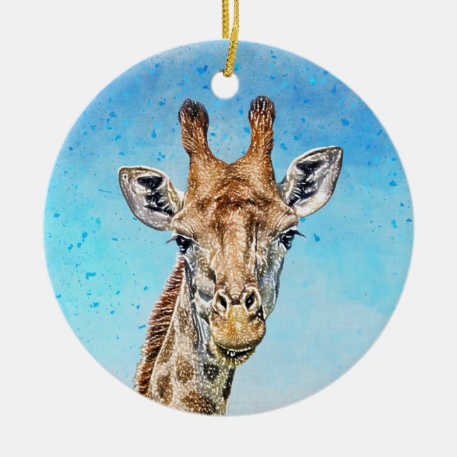 Décoration En Céramique Giraffe curieuse avec Ciel de Confetti Bleu (Devant)