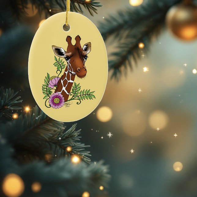 Décoration En Céramique Giraffe Fleurs de Portrait Jaunes (Créateur téléchargé)