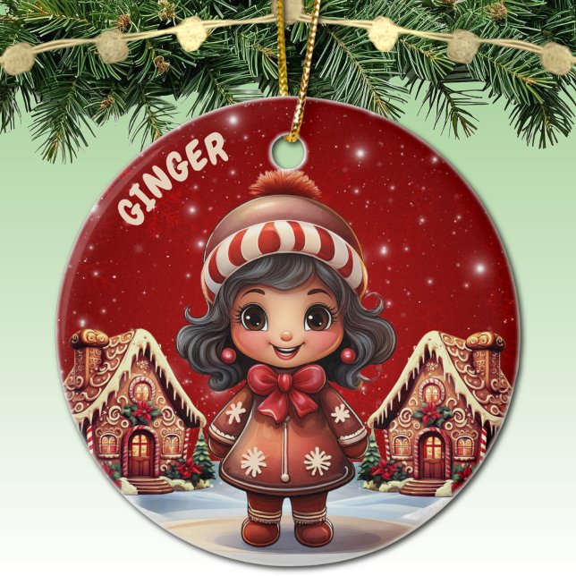 Décoration En Céramique Girl Gingerbread Village House Christmas Decor (Personalizable Girl Gingerbread & Houses Christmas Decor Customizable Ornament  Xmas Decoration 🎄)