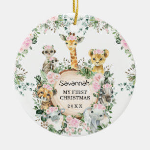 Décoration En Céramique Girl Jungle Safari Animaux sauvages Baby 1er Noël