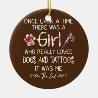 Décoration En Céramique Girl Loves Dogs and Tattoos Funny Quotes Floral