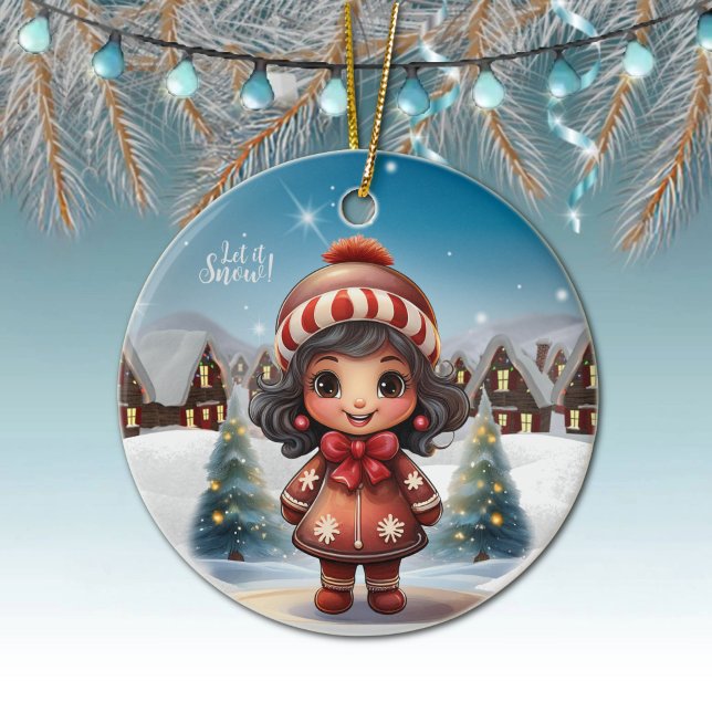 Décoration En Céramique Girly Character stocking stuffer for female 🎄 (Girly Character stocking stuffer for female Ornament Gingerbread Girl Let it Snow Christmas Decor 🎄)
