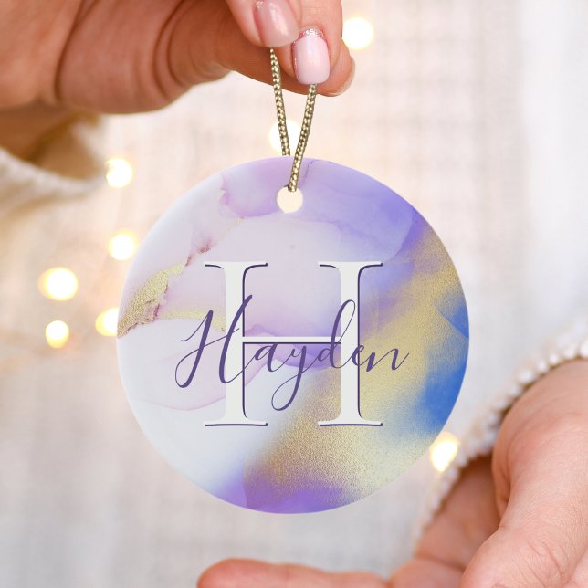 Décoration En Céramique Glam Lilac Gold Abstrait Peinture Élégant Monogram (Créateur téléchargé)