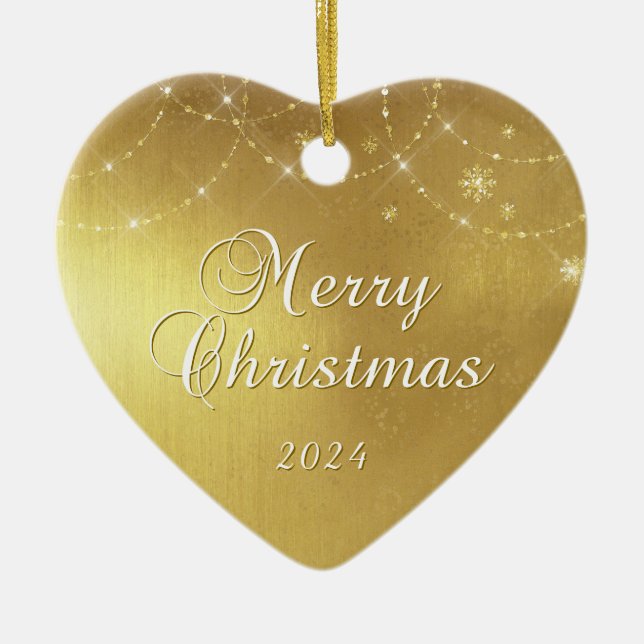 Décoration En Céramique Glam or Joyeux Noël Couple photo (Devant)