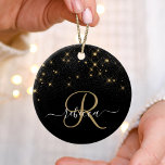 Décoration En Céramique Glam Parties scintillant or diamant étincelle Élég<br><div class="desc">Créez votre propre ornement brillant en diamant noir et or personnalisé avec votre monogramme et votre nom personnalisés.</div>