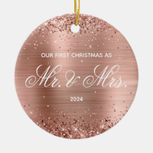 Décoration En Céramique Glitter Rose Gold Foil Notre premier Noël