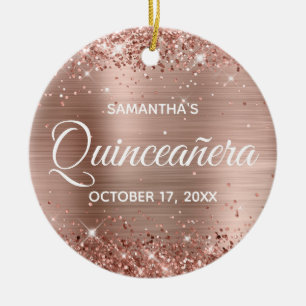 Décoration En Céramique Glittery Rose Gold Foil Quinceañera