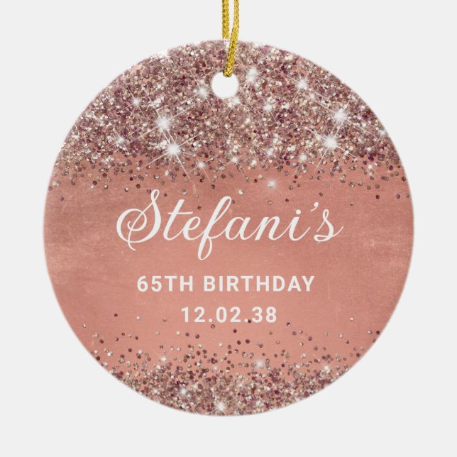 Décoration En Céramique Glittery Soft Rose Gold Foil 65e Anniversaire Clas (Devant)