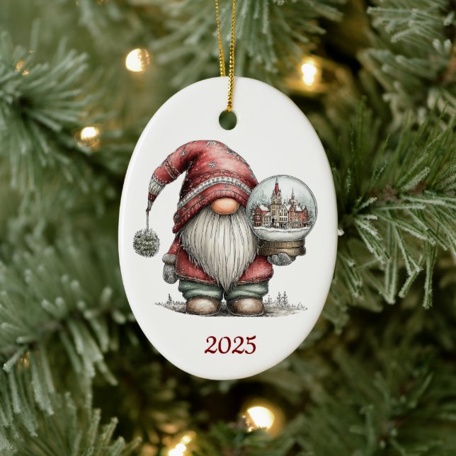 Décoration En Céramique Gnome Ceramic Oval Christmas Ornament (Arbre)