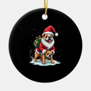 Décoration En Céramique Gnome chevauchant un bouledogue anglais Noël Xmas