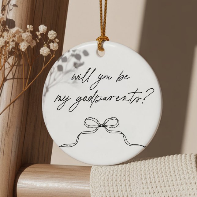 Décoration En Céramique Godparents Handwritten Bow Proposal (Zazzle Godparents Handwritten Bow Proposal Ceramic Ornament (Front))