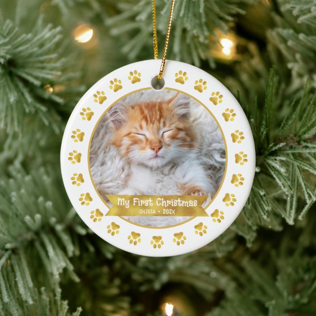 Décoration En Céramique Gold First Christmas Animal Kitten Photo Patrouill (Arbre)