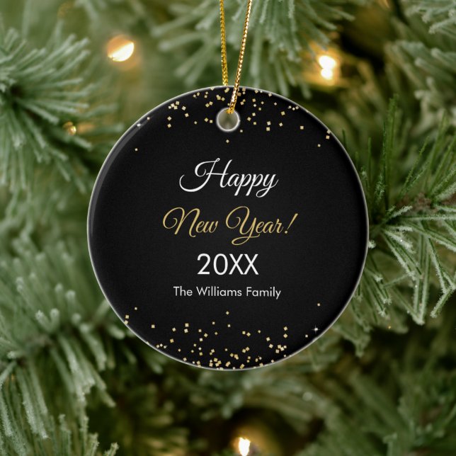 Décoration En Céramique Gold Glitter Happy New Year Black (Arbre)