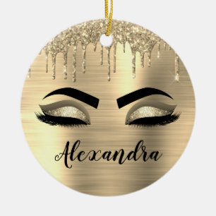 Décoration En Céramique Gold Glitter Sparkle Eyelashes Monogram