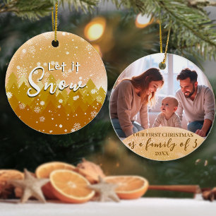 Décoration En Céramique Gold Let it Neige Photo 1er Noël Famille de 3