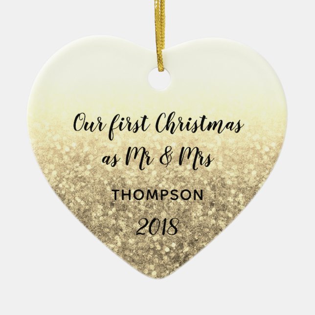 Décoration En Céramique Gold Notre premier Noël Mr & Mrs Marié Couple (Devant)