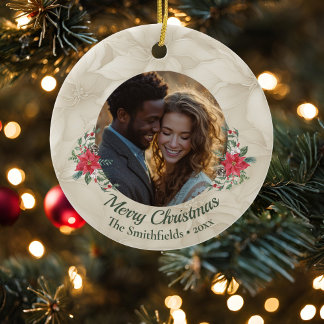 Décoration En Céramique Gold, Rouge Poinsettia Photo Holiday