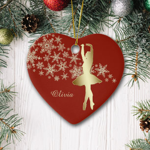 Décoration En Céramique Gold Snowflake Ballerina Rouge Personnalisé