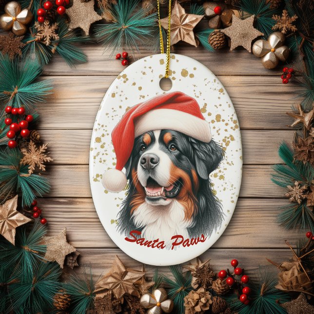 Décoration En Céramique Gold Splatz Père Noël Paws Bernese Mountain Dog (Créateur téléchargé)